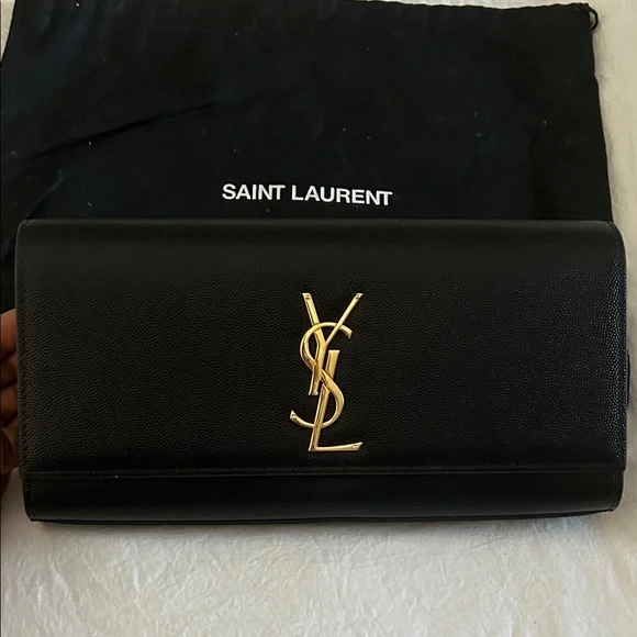 Saint Laurent Black Clutch with Gold Logo - Picture 9 of 9